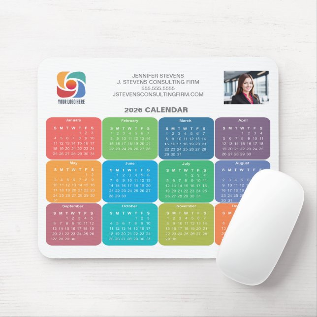 Company Logo 2026 Business Colorful Calendar Mouse Pad (With Mouse)