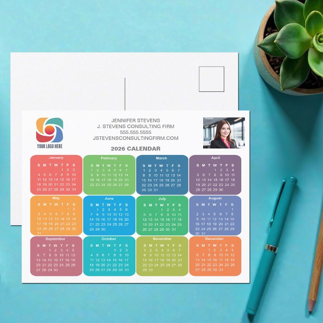 Company Logo 2026 Business Colorful Calendar Postcard (Creator Uploaded)