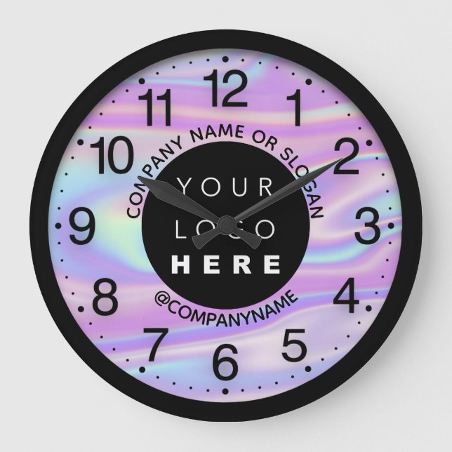 Company Logo Abstract Pink Holograph Name Slogan Large Clock (Front)