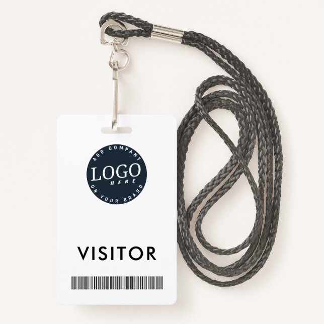 Company Logo and Business Barcode Visitor ID Badge (Front with Lanyard)