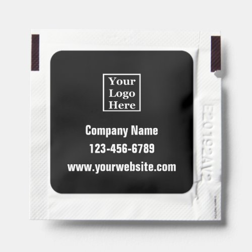 Company Logo and Contact Info on Black and White Hand Sanitizer Packet