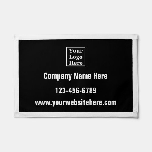 Company Logo and Contact Info on Black and White Pennant