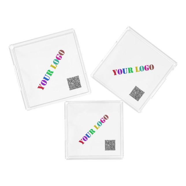 Company Logo and QR Code Acrylic Tray Template (Set)
