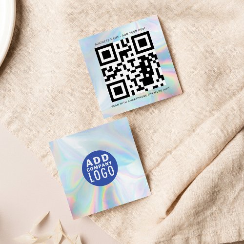 Company Logo and QR Code DIY Holographic Square Business Card