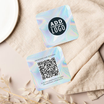Company Logo And Qr Code Holographic Square Business Card by Milestone_Hub at Zazzle