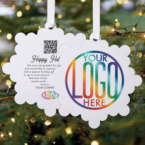 Company Logo and QR Code Modern Business Holiday Ornament Card