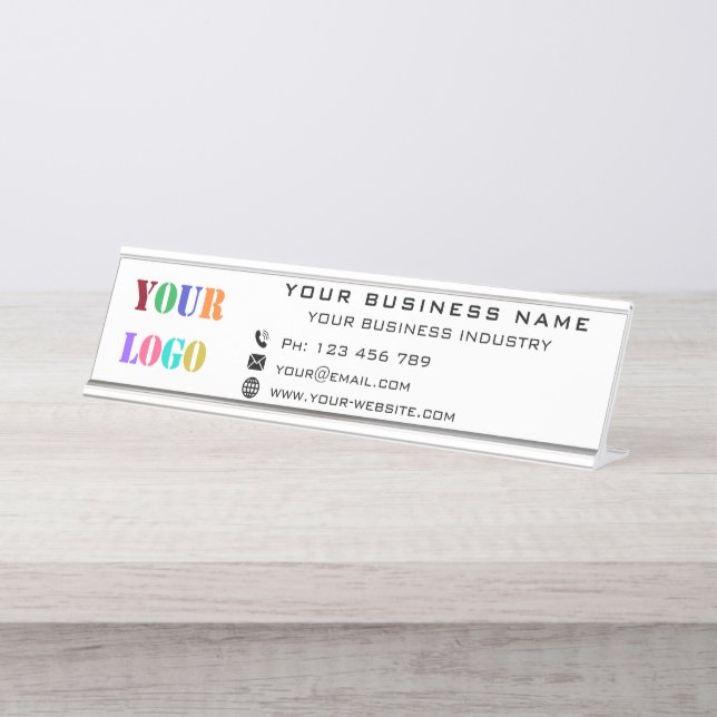 Company Logo and Text Personalized Desk Name Plate (Front)