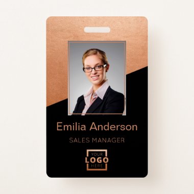 Company Logo Bar Code Employee Photo Rose Gold Badge