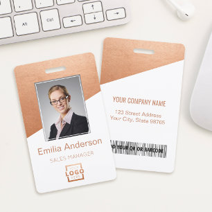 Company Logo Bar Code Employee Photo Rose Gold Badge