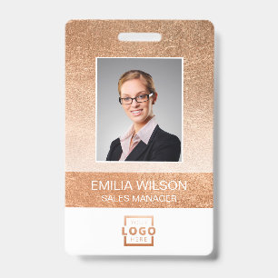 Company Logo Bar Code Employee Photo Rose Gold Badge