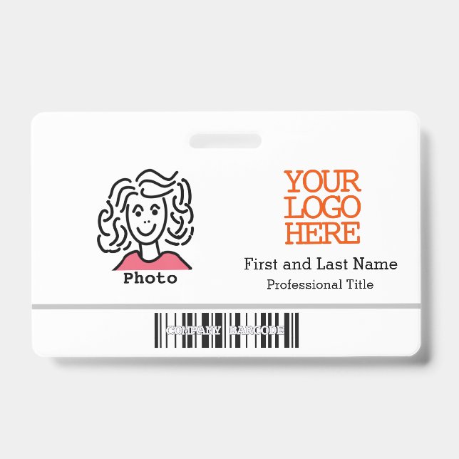 Company Logo Barcode Employee Photo Badge (Front)