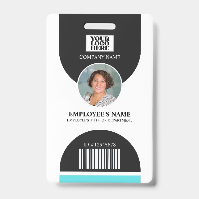 Company Logo Barcode Employee Photo Badge (Front)