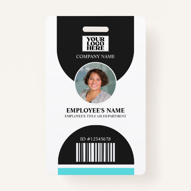 Company Logo Barcode Employee Photo Badge (Front)