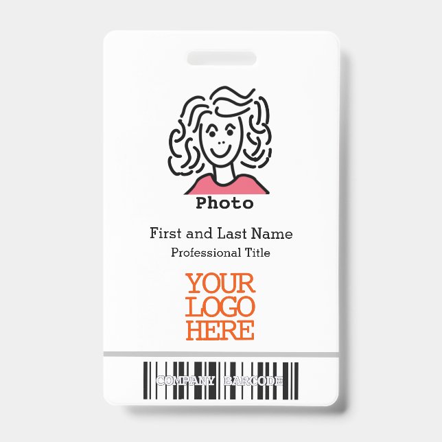 Company Logo Barcode Employee Photo Badge (Front)