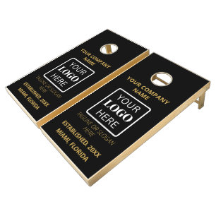 Company Logo Black and Gold Business Branded Cornhole Set