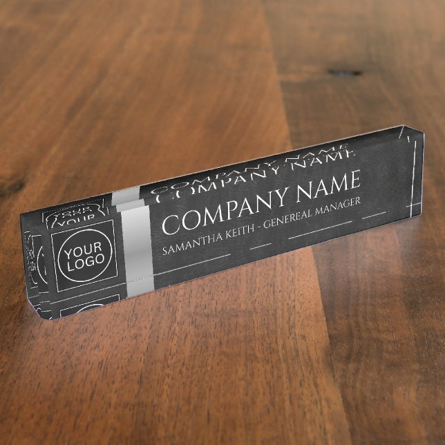 Company Logo Black and Silver Custom Desk Name Plate (Side)
