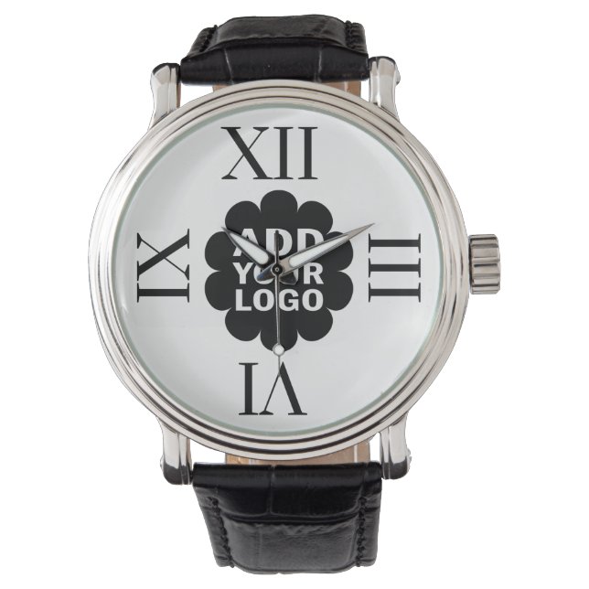 Company Logo Black And White Promotional Watch (Front)