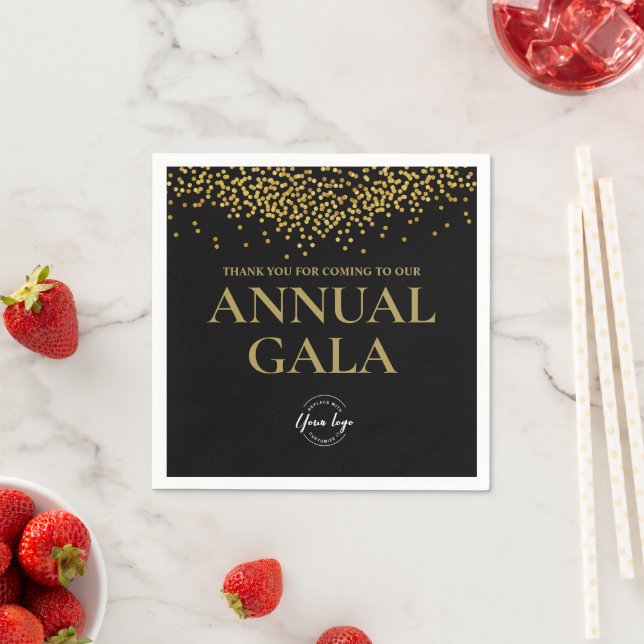Company Logo Black Gold Confetti Annual Gala  Napkins (Insitu)