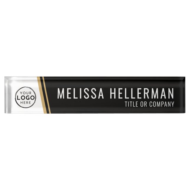 Company Logo Black Gold Desk Name Plate (Front)