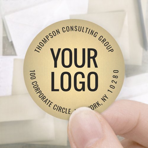 Company Logo Black  Gold Faux Foil Return Address Classic Round Sticker