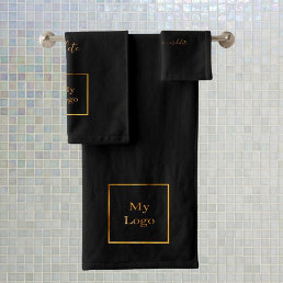 Company logo black gold text business bath towel set