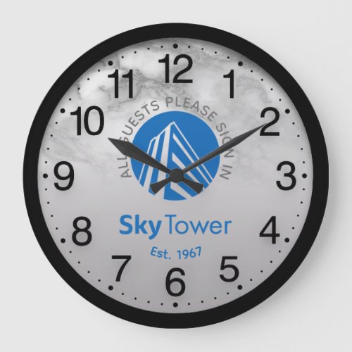 Company Logo Black Gray Marble Name Sky Tower Large Clock
