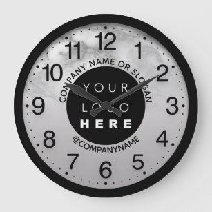 Company Logo Black Gray Marble Name Slogan  Large Clock