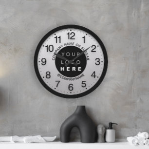 Company Logo Black Gray Marble Name Slogan Large Clock