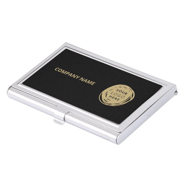 Company Logo Black Modern Business Card Case (Front)