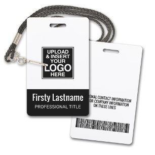 Company Logo BLACK Name Title Bar Code Custom ID Badge