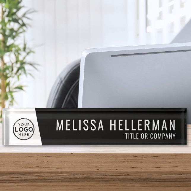 Company Logo Black Professional Desk Name Plate (Company Logo Black Minimal Executive Professional Desk Name Plate)