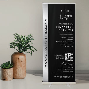 Company Logo Black & Silver QR Code Marketing Retractable Banner