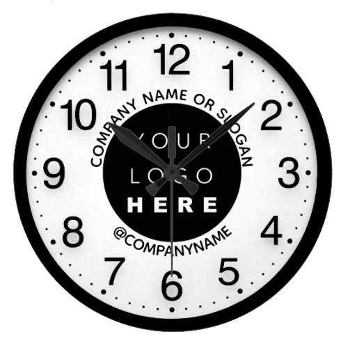 Company Logo Black White Silver Name Slogan   Large Clock