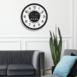 Company Logo Black White Silver Name Slogan   Large Clock<br><div class="desc">What an incredible find! This Company Logo Black White Silver Name Slogan Large Clock from Zazzle is a true statement piece for any office or workspace. Just imagine the impact of having this sleek and stylish clock adorning the walls of your company's headquarters. With its sophisticated black, white, and silver...</div>