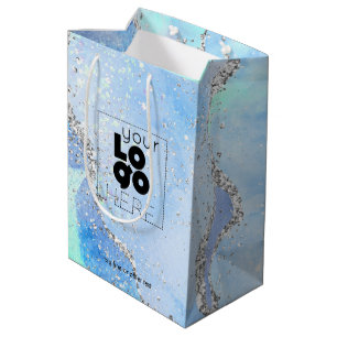 Company Logo Blue Glitter Agate Paper Small/ Medium Gift Bag