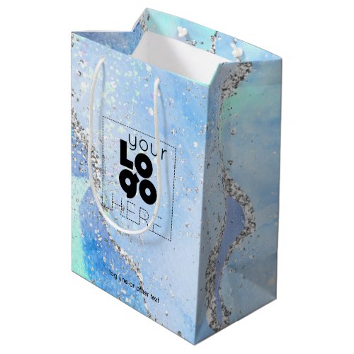Company Logo Blue Glitter Agate Paper Small Medium Gift Bag