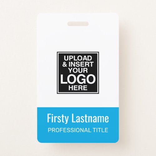 Company Logo _ BLUE Name Title Bar Code Custom ID Badge