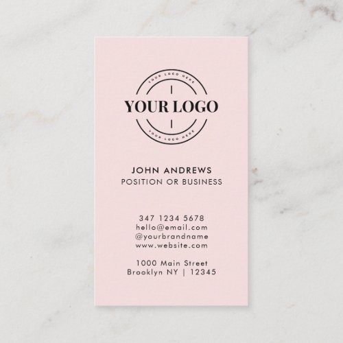 Company Logo Blush Pink Modern Vertical Stylish Business Card