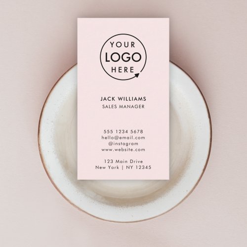 Company Logo  Blush Pink Modern Vertical Stylish Business Card