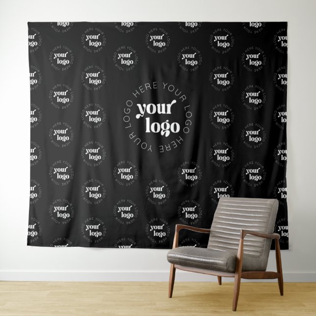 Company Logo Branded Pattern Black Event Tapestry (In Situ (Horizontal))
