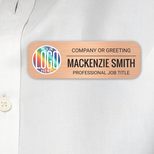 Company Logo Brushed Faux Metallic Copper Employee Name Tag