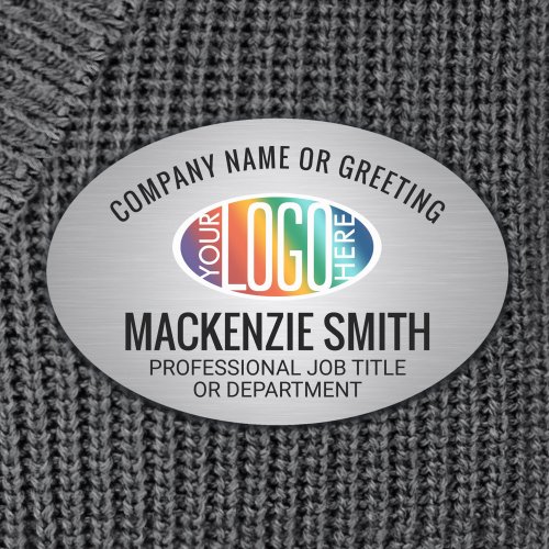 Company Logo Brushed Faux Stainless Oval Employee Name Tag