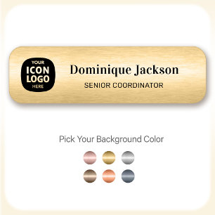 Company Logo Brushed Gold Employee ID  Name Tag