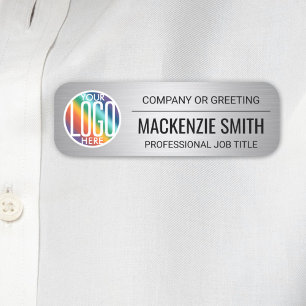 Company Logo Brushed Gray Color Plastic Employee Name Tag