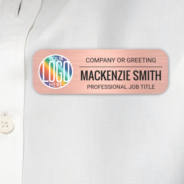Company Logo Brushed Pink Color Plastic Employee Name Tag (Creator Uploaded)