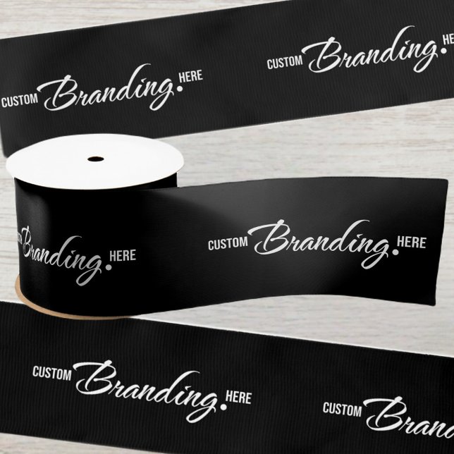 Company Logo Business Branded Black Gift Wrapping  Satin Ribbon (black logo business gift wrapping ribbon)