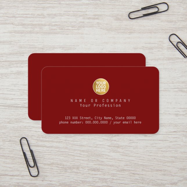 Company logo Business Name dark-red Business Card (Front/Back In Situ)