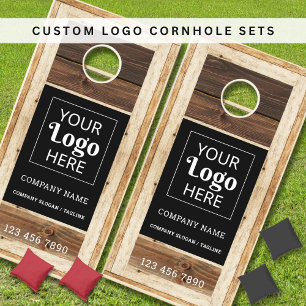 Company Logo Business Name Promotional Rustic Wood Cornhole Set