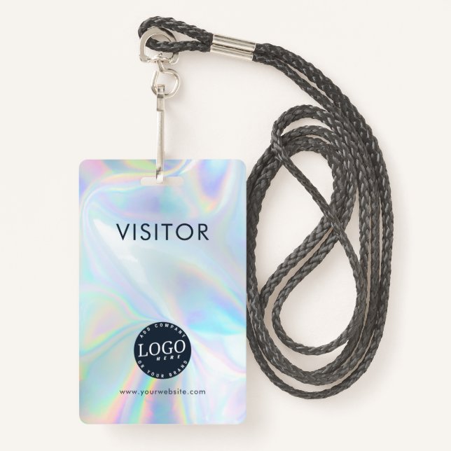 Company Logo Business Website Holographic Visitor Badge (Front with Lanyard)