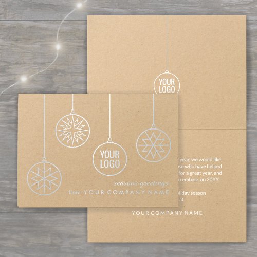 Company Logo Christmas Ornaments Kraft Silver Real Foil Card